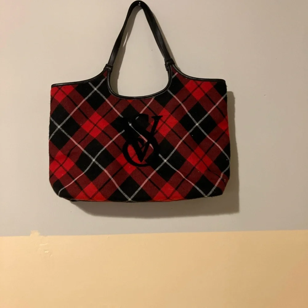 Victoria's Secret Red and Black Plaid Tote